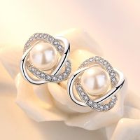 Upscale 925 Silver Needle Earrings Zircon Pearl Twist Luxury Stud Earrings For Women Brincos Pendientes Bijoux