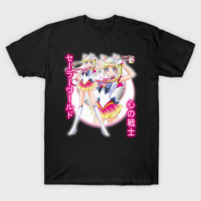 ข้อเสนอพิเศษ ขายเสื้อยืดแฟชั่นผู้ชายคอกลมผ้าฝ้ายลายการ์ตูน Sailor Moon & Luna Retro（S-5XL）S-5XL