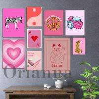 Retro 60S 70S Trendy Wall Art Poster: Zebra, Leopard, Smiley Face, Lips, Lucky Cat, Ying Yang-เหมาะสำหรับห้องนอน,ตกแต่งหอพัก