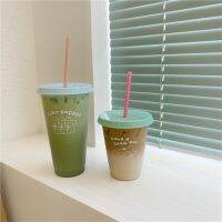 ☋△❣ Cute Water Bottle Korean Style Coffee Juice Milk Cups Kawaii Plastic Cold Cups with Lid Straw Portable Reusable Drinking Bottle