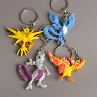 【CW】 Pokemon Anime Mewtwo Articuno Moltres Zapdos Silicone Alloy Keychain Bag Keyring Pendant Accessories Birthday Gifts