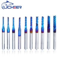 จัดส่งฟรี 3.175mm 10pcs Set PCB Blue Nano Corn Milling Cutter Tungsten Router Bits Cutting End Mill สําหรับเครื่องแกะสลัก