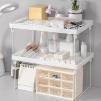 Bathroom Kitchen Storage Rack Plastic Cupboard Storage Shelf Non-Skid Spice Rack Single Layer Kitchen Organizer Saving Space Bathroom Counter Storage