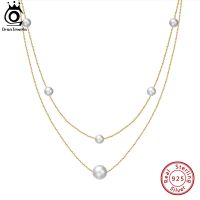 ORSA JEWELS 14K Gold Layered Pearl Necklace S925 Silver Natural Baroque Pearl Chain Necklaces For Women Fine Jewelry Gift GPN30
