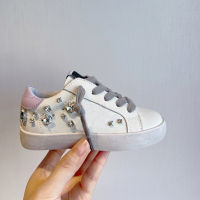 Girls Star Boy รองเท้าผ้าใบหนังสีม่วง Distressed Trainers Handmade Diamonds Babyes Iridescent หนังลามิเนตส้น Trainers