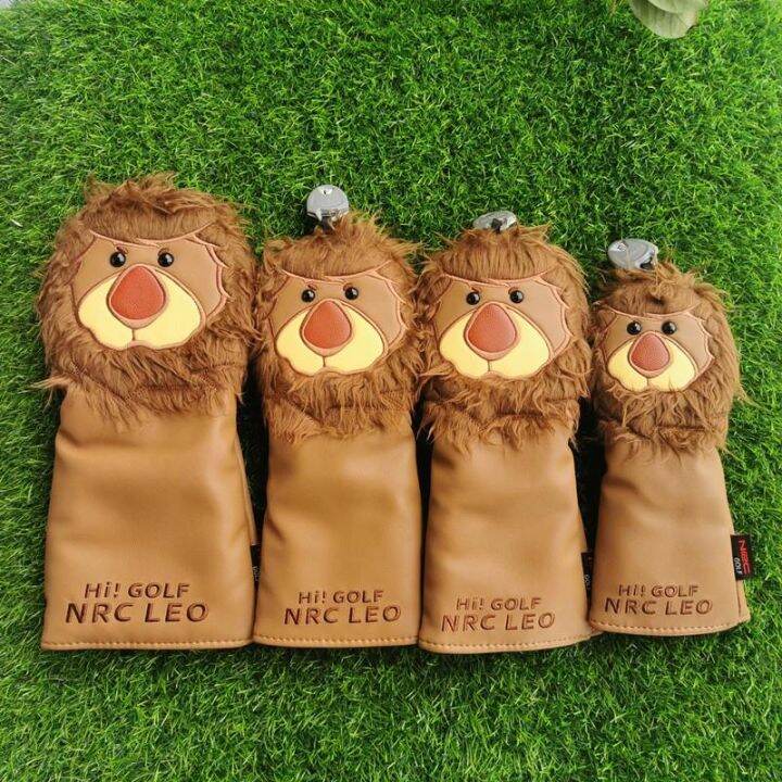 ๑-new-style-golf-club-head-cover-protective-cover-pu-leather-cartoon-lion-golf-club-cover