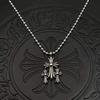 [TOP] Chrome Heart S925 Silver Small Three Cross Necklace Cross Pendant Classic Style