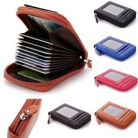 New Vintage Genuine Leather Mens Wallet Credit Card Holder RFID Blocking Zipper Money Pouch Card Protect Case Pocket Cover Card Holders