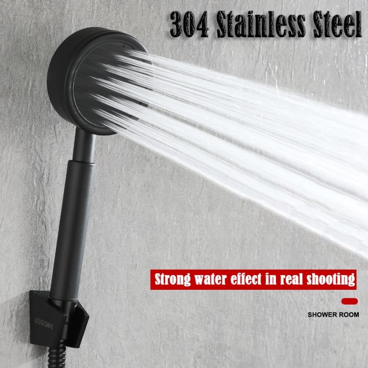 304-stainless-steel-metal-matte-black-shower-head-high-pressure-shower-bath-nozzle-free-punching-design-easy-to-install-showerheads