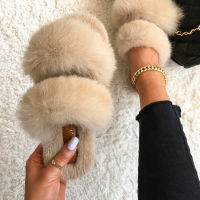 Furry Fur Slides Real Rabbit Fur Slippers Fluffy Flip Flops Ladies Plush House Slippers Cozy Soft Flat Sandals Cute Women Shoes