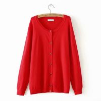 Plus Size 2XL-4XL Black Red Womens Solid Cardigan Long Sleeved Simple Spring Autumn Outerwear