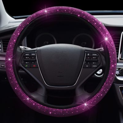 【YF】 37-39cm Bling Red Diamond Car Steering Wheel Cover For Girls Women Automotive Interior Decorations Accessories Golf 4 5 6 7