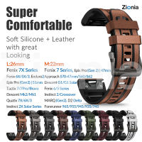 Zionia 26มม. 22มม. Quick Fit ซิลิโคน PU หนังสายนาฬิกาสำหรับ Garmin Fenix 7X 7 6X 6 Pro 51mm Sapphire Solar 5X 5 Plus 3 Quatix Enduro Forerunner 935 945 D2 Tactix Bravo Delta PX Descent G1 Mk1 Mk2 Mk2i MARQ Approach S70 47mm S60 S62 Instinct epix Gen 2