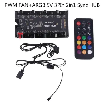 2-in-1 PWM & ARGB Controller Hub 8 Ports 12V 4Pin Fan & 5V 3Pin