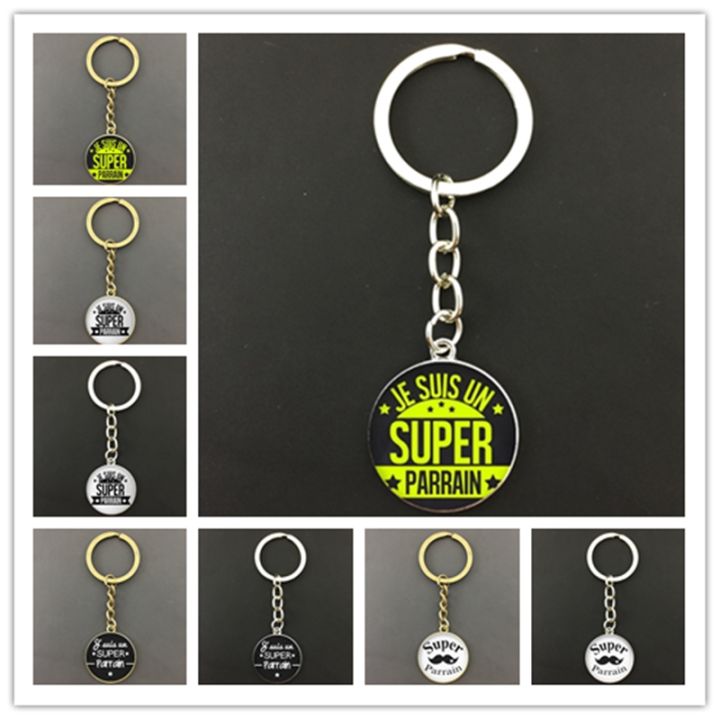 yf-fashion-super-parrain-round-pattern-keychain-glass-godfather-jewelry