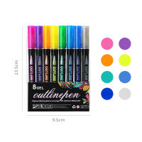 Idealhere Set Pulpen ปากกาสีเมทัลลิกโครงร่างสำหรับทำไฮไลต์8ชิ้น/12ชิ้น/24ชิ้นสำหรับทำโครงร่างปากกาแต่งเล็บเส้นคู่ (คุณภาพสูงปลายปากกาวัสดุ Pp + หมึกสีแบบน้ำ)