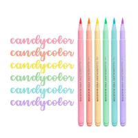 (Rui baoG)6สีแปรงนุ่มชุดปากกาเรืองแสง Pastel Markers ชุดแปรง Art Midliner ปากกาเน้นข้อความสีพู่กัน