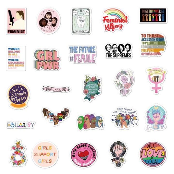 50pcs-cartoon-colorful-feminist-cartoon-girls-stickers-for-laptop-phone-skateboard-suitcase-decals-luggage-refrigerator