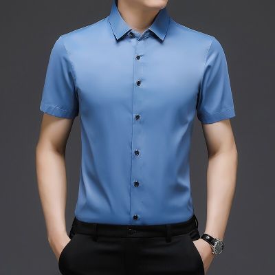 HOT11★BROWON Summer Short Sleeve Shirt for Men New Slim Solid Color Men Clothing 2023 Fashion Smart Cal Turn-Down Collar Shirts Men