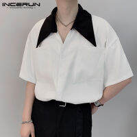 [Perfectly] INCERUN Mens Patchwork Shirts เสื้อคอปกหลวมฮิปฮอป (สไตล์เกาหลี)