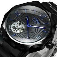 ZZOOI WINNER Cool Sport Watch For Men Mechanical Wristwatches Automatic Mens Watches Top Brand Luxury Clock Black Steel Strap relógios