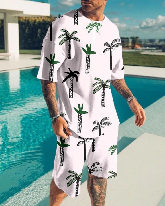 Beach Clothes For Men 2 Piece Set Quick Dry Hawaiian Shirt and Shorts ...