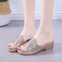 Outside the slippers to wear female 2023 han edition wedges thick at the end of the summer in southeast Asia with breathable mesh yarn is cool procrastinate female