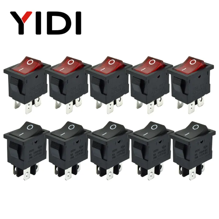 510pcs Kcd1-104 Plastic Led Rocker Switch 6a 250vac 4 Pin On Off Dpst 