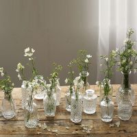 Simple Style Vase Nordic Home Embossed Transparent Glass Vase Bathroom Decoration Accessories Living Room Decoration