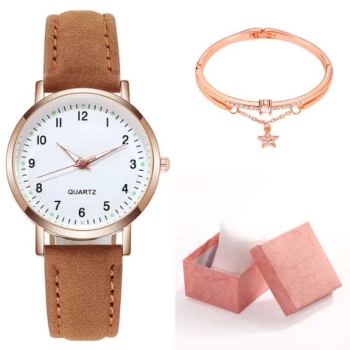 july-two-piece-simple-female-watch-digital-student-luminous-fresh-frosted-leather-casual-ladies-quartz