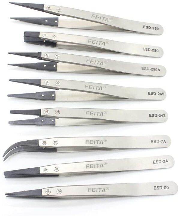 Precision Tweezer Set FEITA Antistatic Replaceable Fiber Tip Stainless Steel ESD Tweezers for