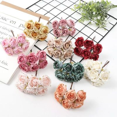 【CC】 6PCs/Lot Artificial Flowers Bouquet Room Garden Indoor Wedding Decoration Cheap Wreath Accessories