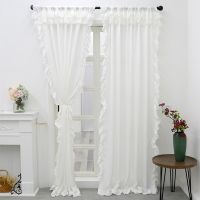 Velvet French white gauze light transmission window screen balcony living room ruffle window screen curtain finished product