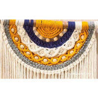 ทอมือ Macrame Tapestry พู่สีไม้ชั้นแขวนผนังสำหรับตกแต่งโบฮีเมียน Boho House Decor ห้องนั่งเล่น Bedroom