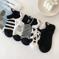 5 Pairs Women Socks Four Seasons Cow Print Cartoon Sock Harajuku Cotton Short Socks Striped Solid Comfortable Casual Ankle Socks