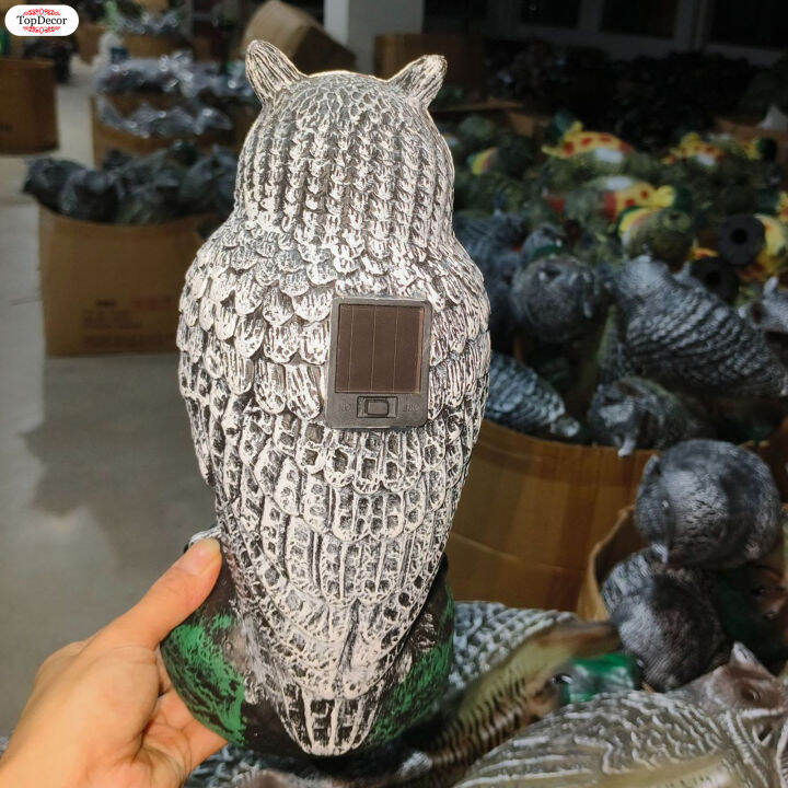 TopDecor Fake Owls Control Bird Deterrent Owl Scarecrow Bird Blinder with Flashing Eyes for Bird