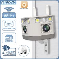 EVKVO 4K 8MP WIFI สองกล้อง IP เลนส์ไร้สายกันน้ำกลางแจ้ง ° 180มุมมองกว้างพิเศษแบบพาโนรามา10X ซูม AI กล้องหัวกระสุนกล้องรักษาความปลอดภัย CCTV ที่บ้าน