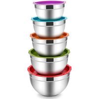 Mixing Bowls with Lids Set of 5 Stainless Steel Mixing Bowls Metal Nesting Bowls with Airtight Lids for Cooking Baking Servi