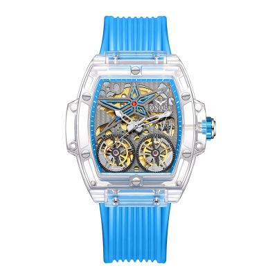 ⌚นาฬิกาข้อมือเล่นกีฬาผู้ชาย ONOLA นาฬิกาแฟชั่นหรูหรา,พลาสติกใสกลวงนาฬิกากลไกอัตโนมัติเต็มรูปแบบนาฬิกากันน้ำ