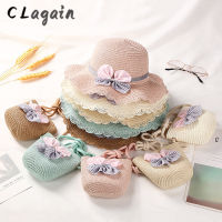 【 Cw】children S Hat Bag Set Summer Sun Protection Princess Beach Hat Bow Visor Hat Girl S Straw Hat Baby Fisherman S Hat