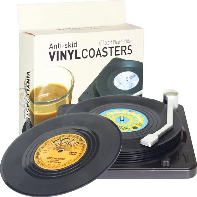 2022 Newest 6pcs Plastic Retro Vinyl Record Cup Mat Anti-slip Coffee Coasters Heat Resistant Music Drink Mug Mat Table Placemat