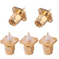 5 Pcs New SMA male plug RF Coax Connector solder post Cable 4-hole panel mount Gold plated Electrical Connectors