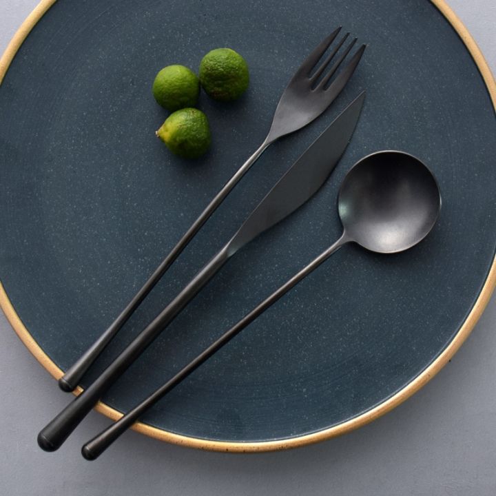 ชุดอุปกรณ์ใช้บนโต๊ะอาหารสแตนเลสสตีล304สีดำย้อนยุค-ชุดช้อนส้อมส้อมงานแต่งงานช้อนกาแฟมีดสเต็ก