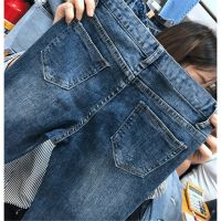 Large size jeans Female high waist stretch thin hole nine pants womens jeans