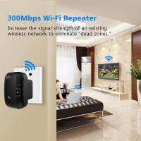 ตัวรับสัญญาณ WiFi ตัวดูดเพิ่มความแรงสัญญาณไวเลส Wifi Repeater ตัวกระจายอินเตอร์เน็ต 2.4GHz 300Mbps (สีดำ)