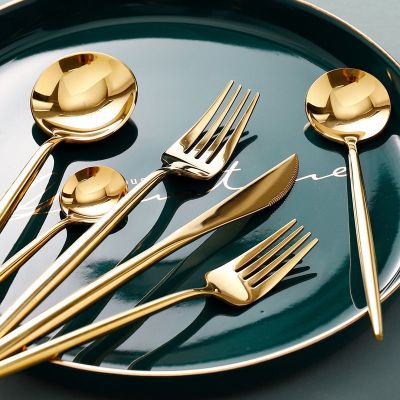 Western-style food tableware steak knife and fork three-piece home long handle stainless steel light modern luxury dessert spoons chopsticks insTH