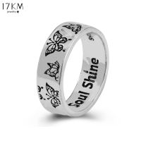 17KM Korean Vintage Engraving Butterfly Silver Ring Women Accessories