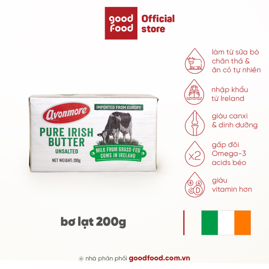 Bơ lạt avonmore pure irish butter unsalted 200g - ảnh sản phẩm 1