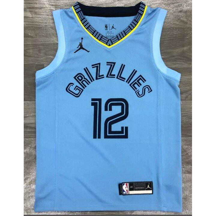 top-quality-เสื้อบาสเกตบอลเอ็นบีเอ-กดร้อน-nba-jersey-memphis-grizzlies-no-12-ja-morant-blue-basketball-jersey