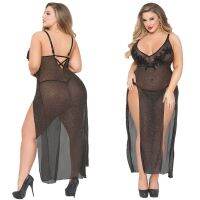 【 WYIN kitchen】 See Through Nightgown Elegant 3XL Ladies Long Gowns Sexy Lingerie Plus Dress Womens Homme Sleepwear Hot Erotic